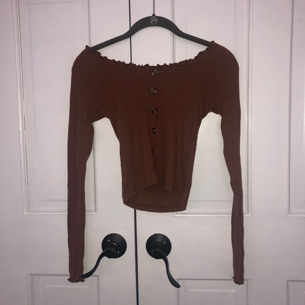 burnt orange off the shoulder top